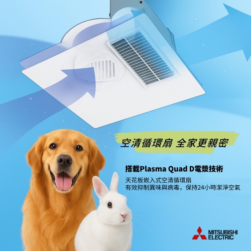 三菱電機空調「空清循環扇」打造毛小孩理想家，讓好空氣使全家更親密